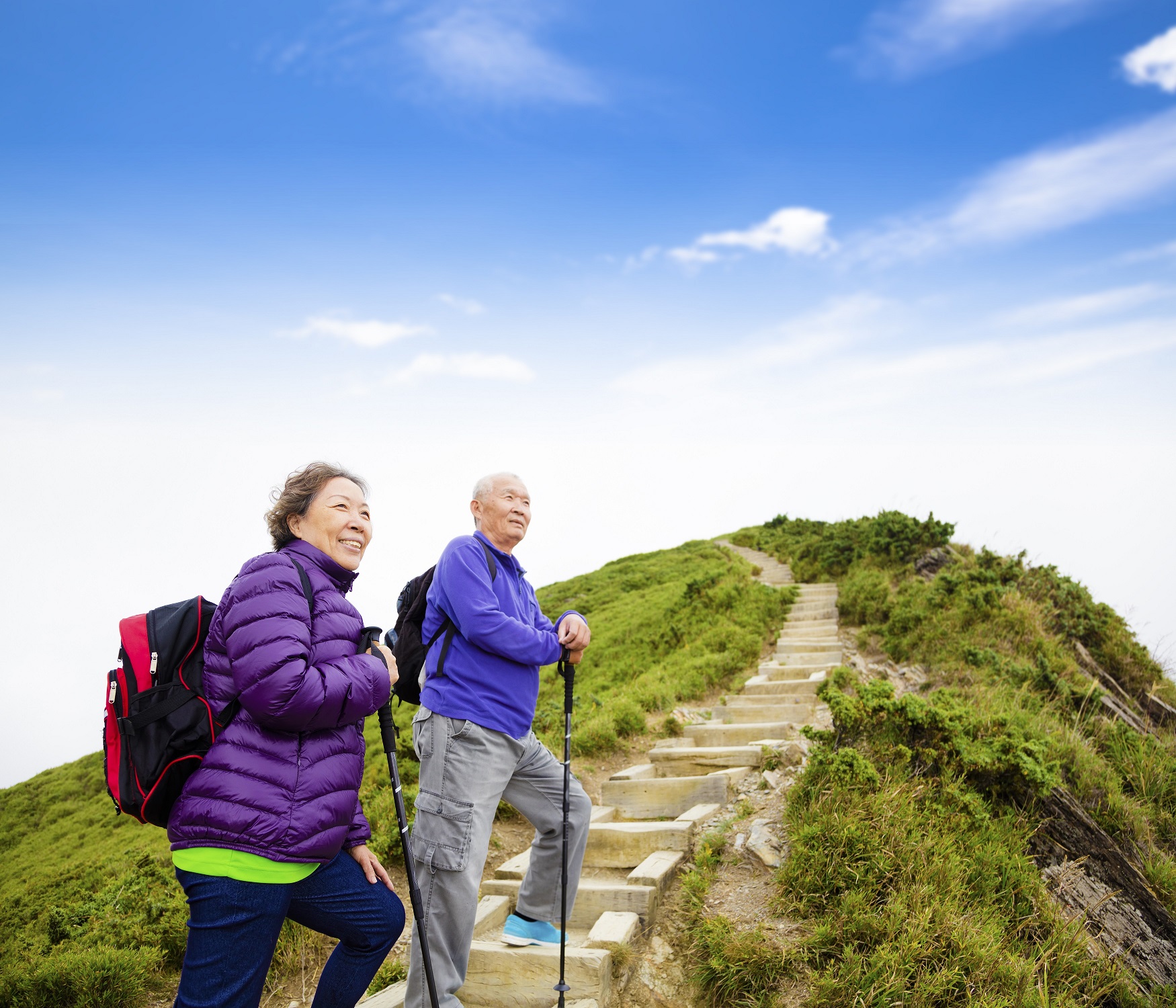 Senior couple hiking together