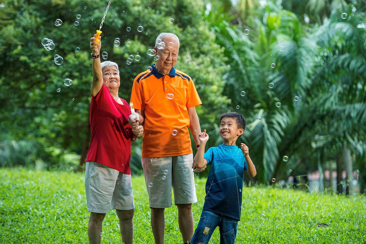 Grandparents and their grandson in the park