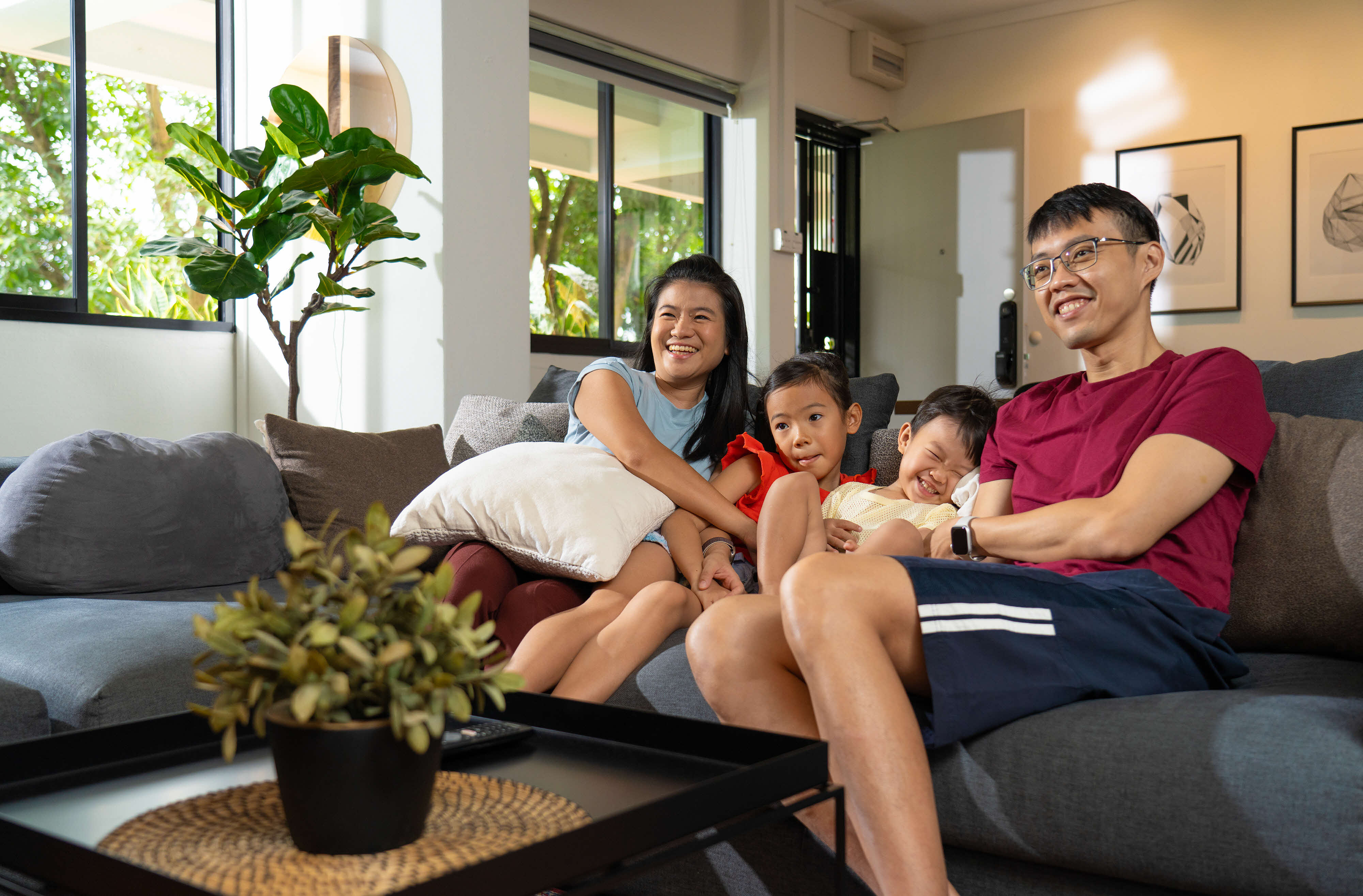 Happy family spending time at home