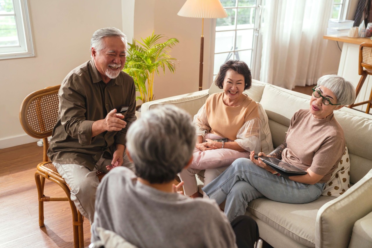 Seniors hanging out Seniors laughing and chatting