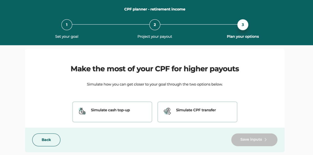 Screenshot of CPF planner retirement income calculator results
