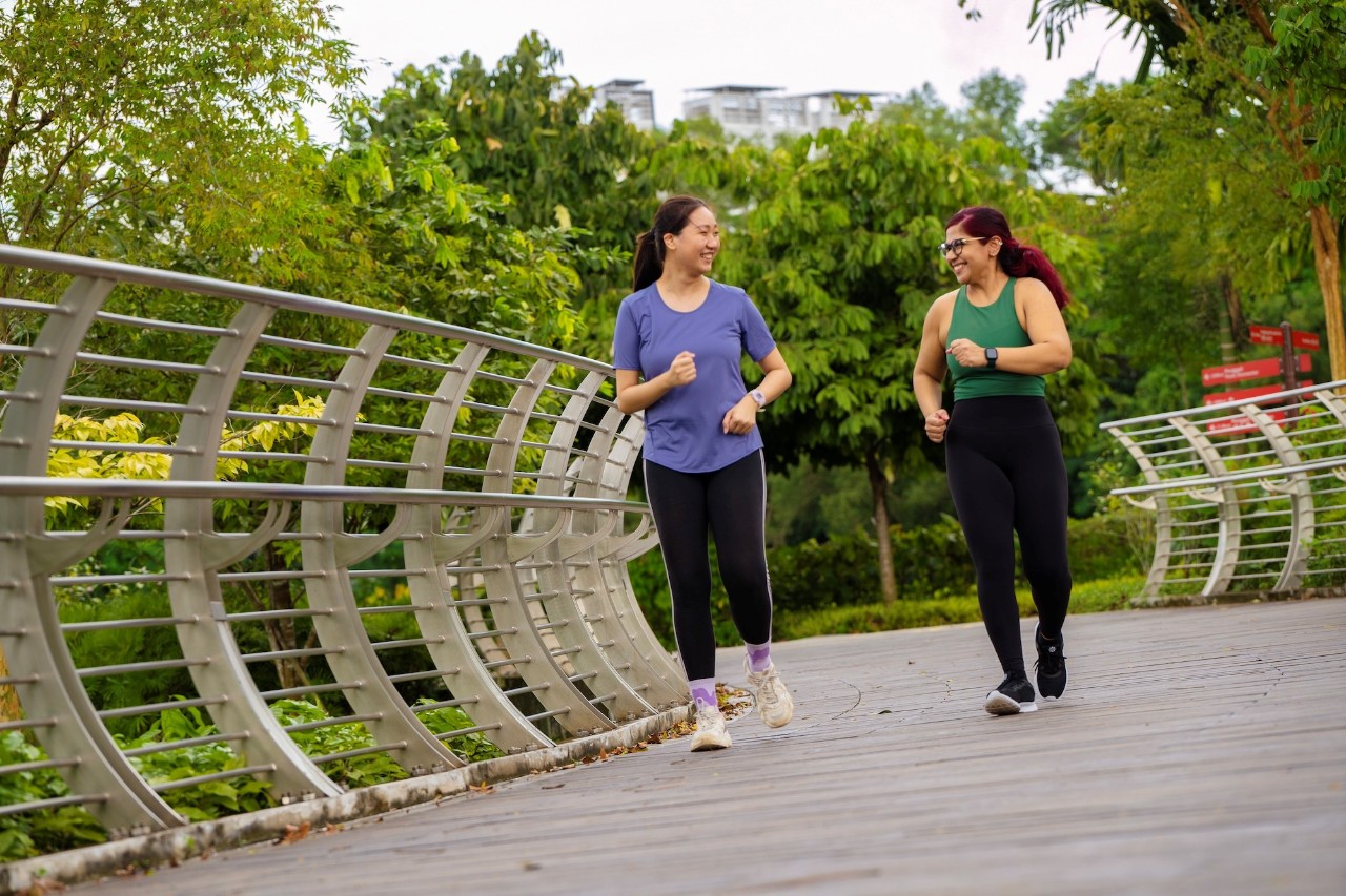 Young adults exercising together