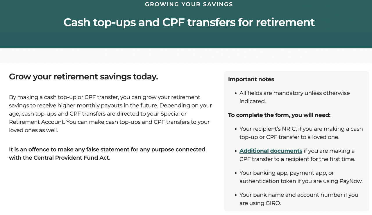 make a cash-top on the CPF website